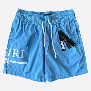 Amiri Blue & White MA Bar Logo Swimshorts